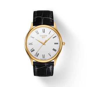 Front view of the watch Tissot Excellence 18K Gold with shadow
