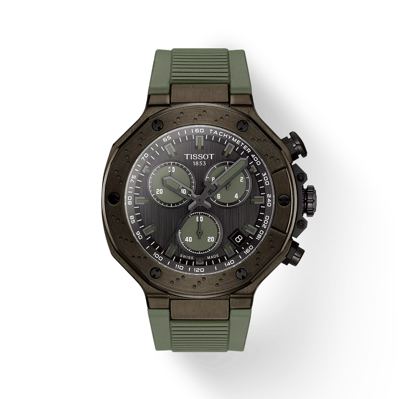 Front view of the watch Tissot T-Race 45mm with shadow