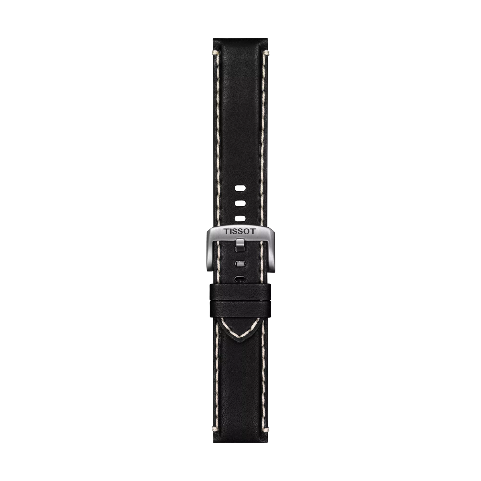 Vista frontal de Correa negra de piel oficial Tissot 22 mm