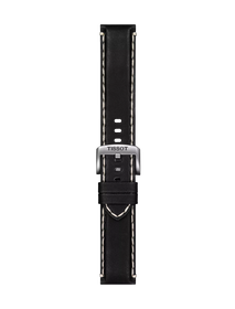 Vista frontal de Correa negra de piel oficial Tissot 22 mm