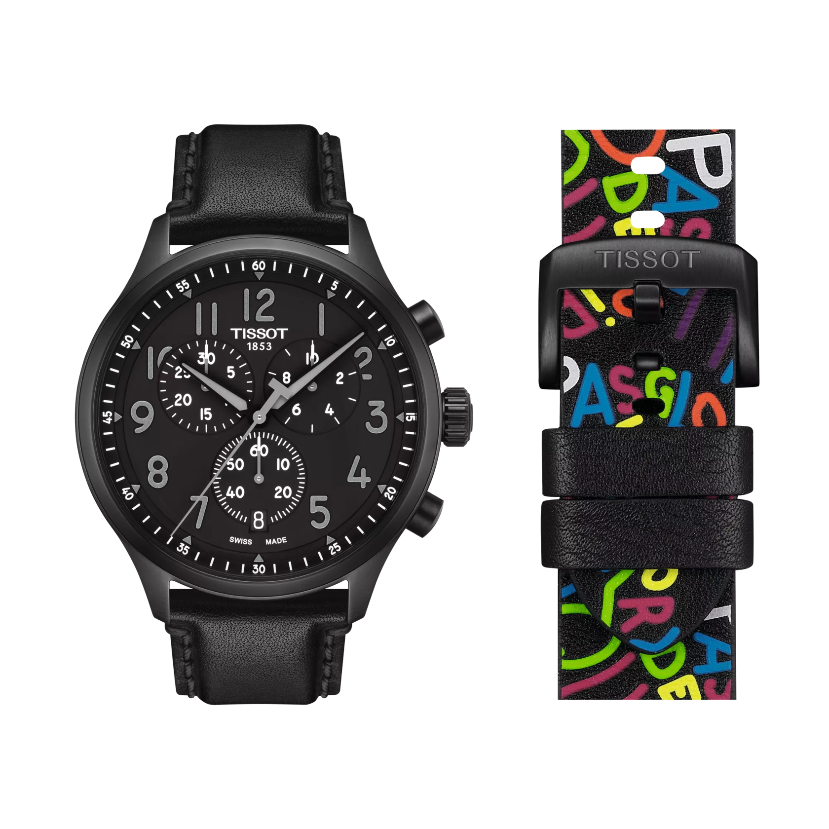 Front view of the watch Tissot Chrono XL Special Edition Roglic with additional bracelet