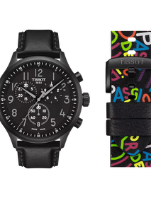 Front view of the watch Tissot Chrono XL Special Edition Roglic with additional bracelet