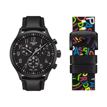 Front view of the watch Tissot Chrono XL Special Edition Roglic with additional bracelet