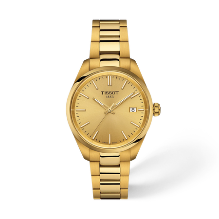 Front view of the watch Tissot PR 100 34mm with shadow