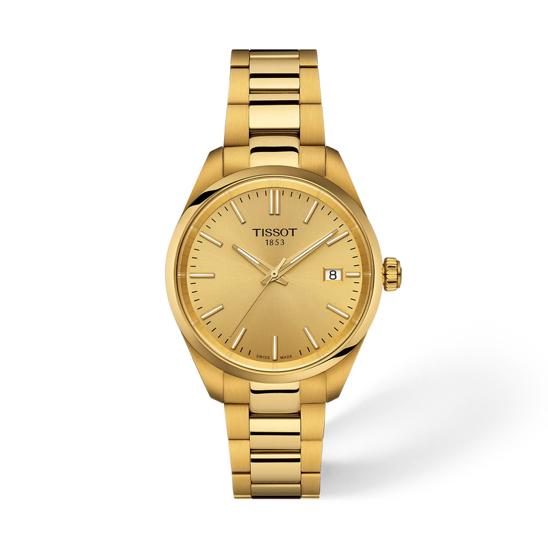 Front view of the watch Tissot PR 100 34mm with shadow