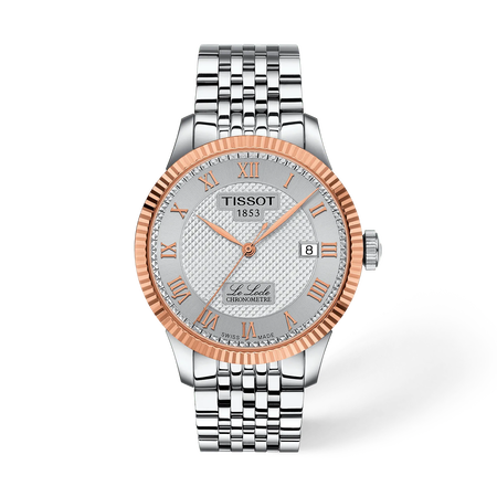 Front view of the watch Tissot Le Locle Gold 39.3mm with shadow