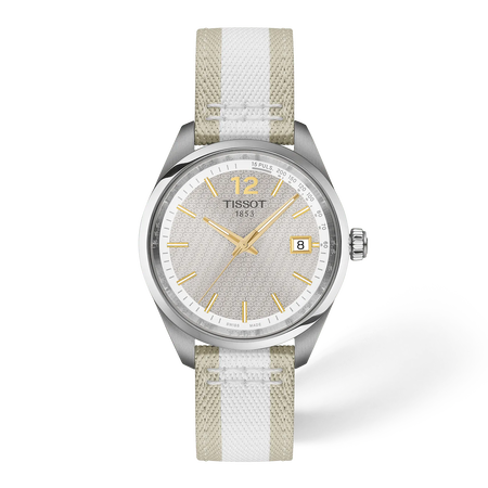 Front view of the watch Tissot PR 100 34mm with shadow