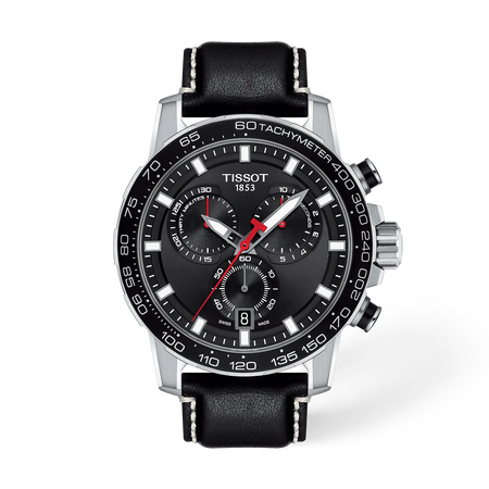 Front view of the watch Tissot Supersport Chrono 45.5mm with shadow