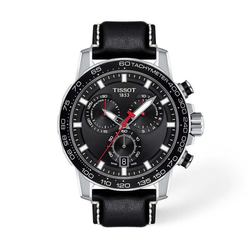 มุมมองด้านหน้าของนาฬิกา Tissot Supersport Chrono 45.5mm พร้อมเงา