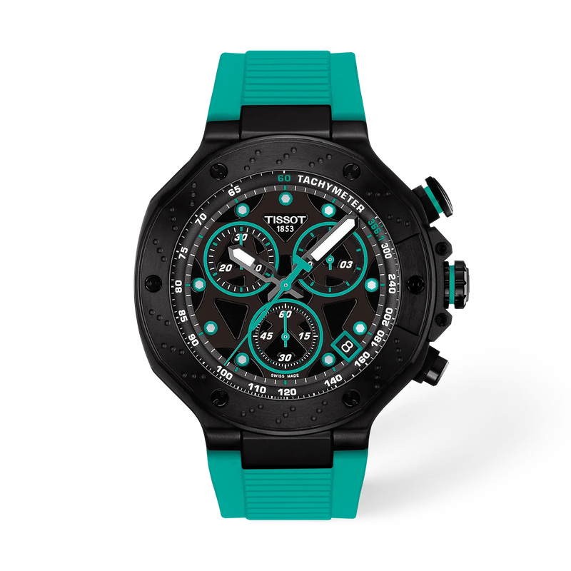 Front view of the watch Tissot T-Race 45mm with shadow