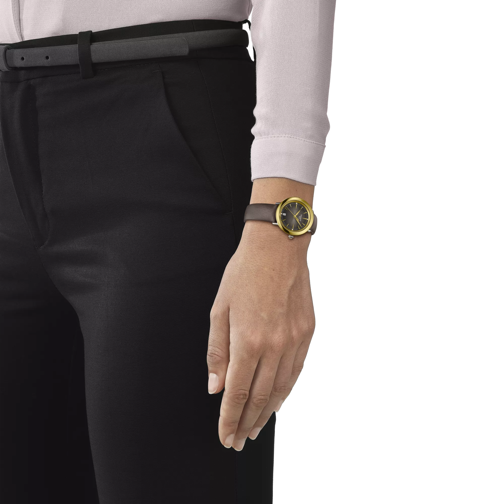 Simulation of the watch Tissot Glendora Gold 33mm on a wrist