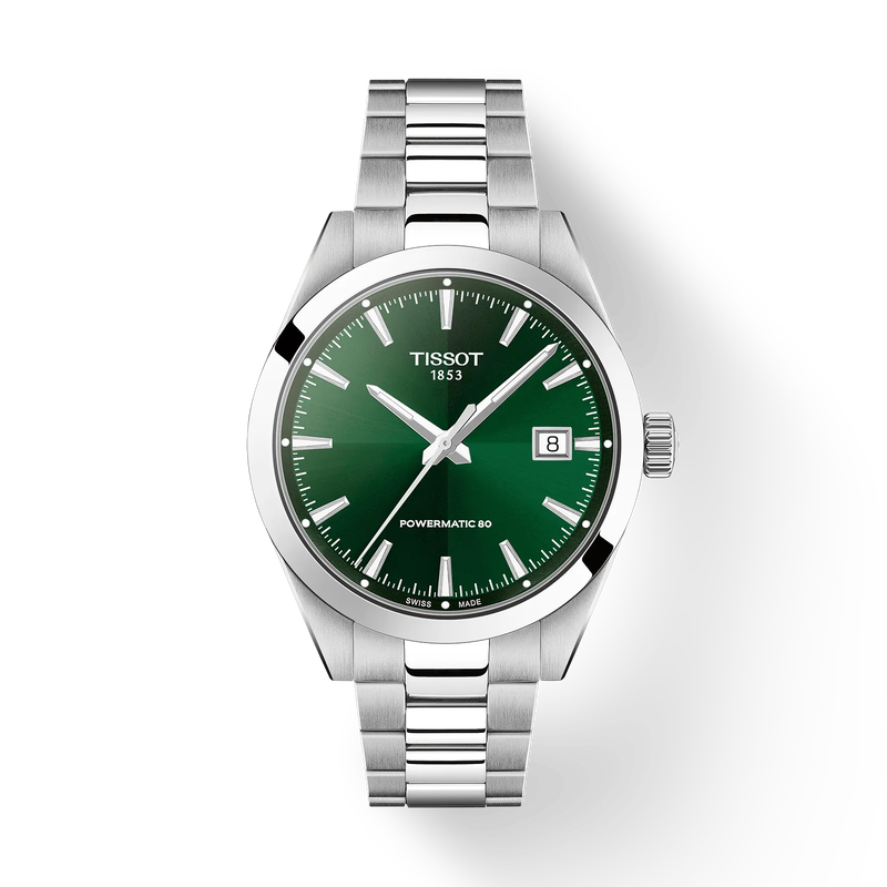 Front view of the watch Tissot Gentleman 38mm with shadow