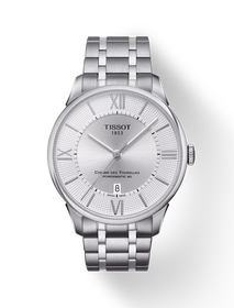มุมมองด้านหน้าของนาฬิกา Tissot Chemin des Tourelles Powermatic 80 พร้อมเงา