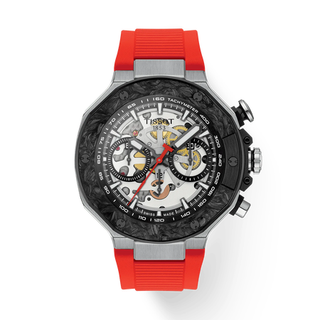 Front view of the watch Tissot T-Race MotoGP 2026 45mm with shadow