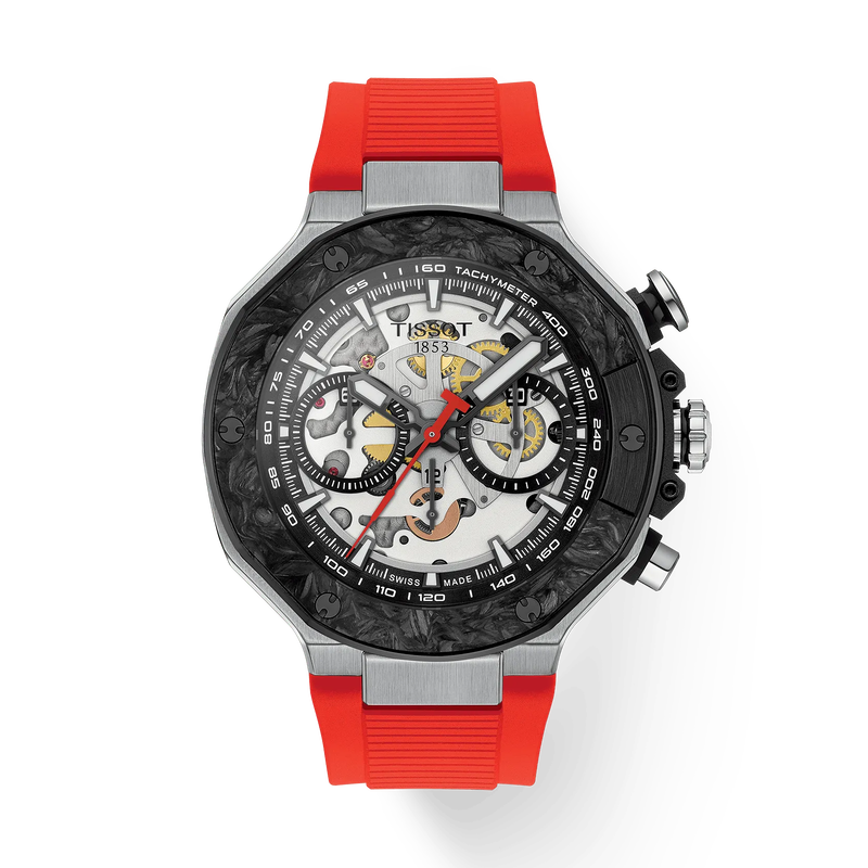 Front view of the watch Tissot T-Race MotoGP 2026 45mm with shadow