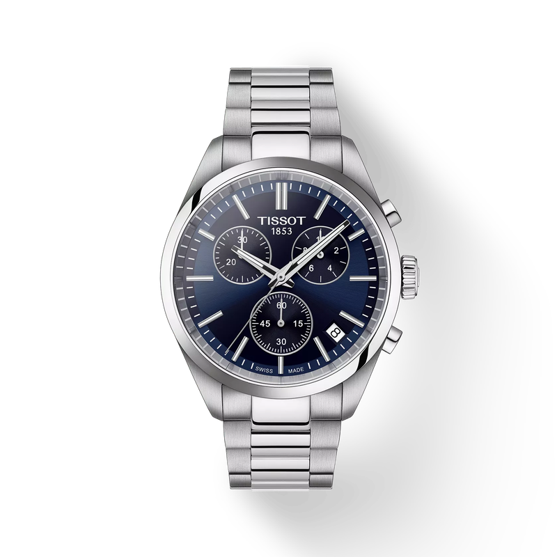 Front view of the watch Tissot PR 100 40mm with shadow