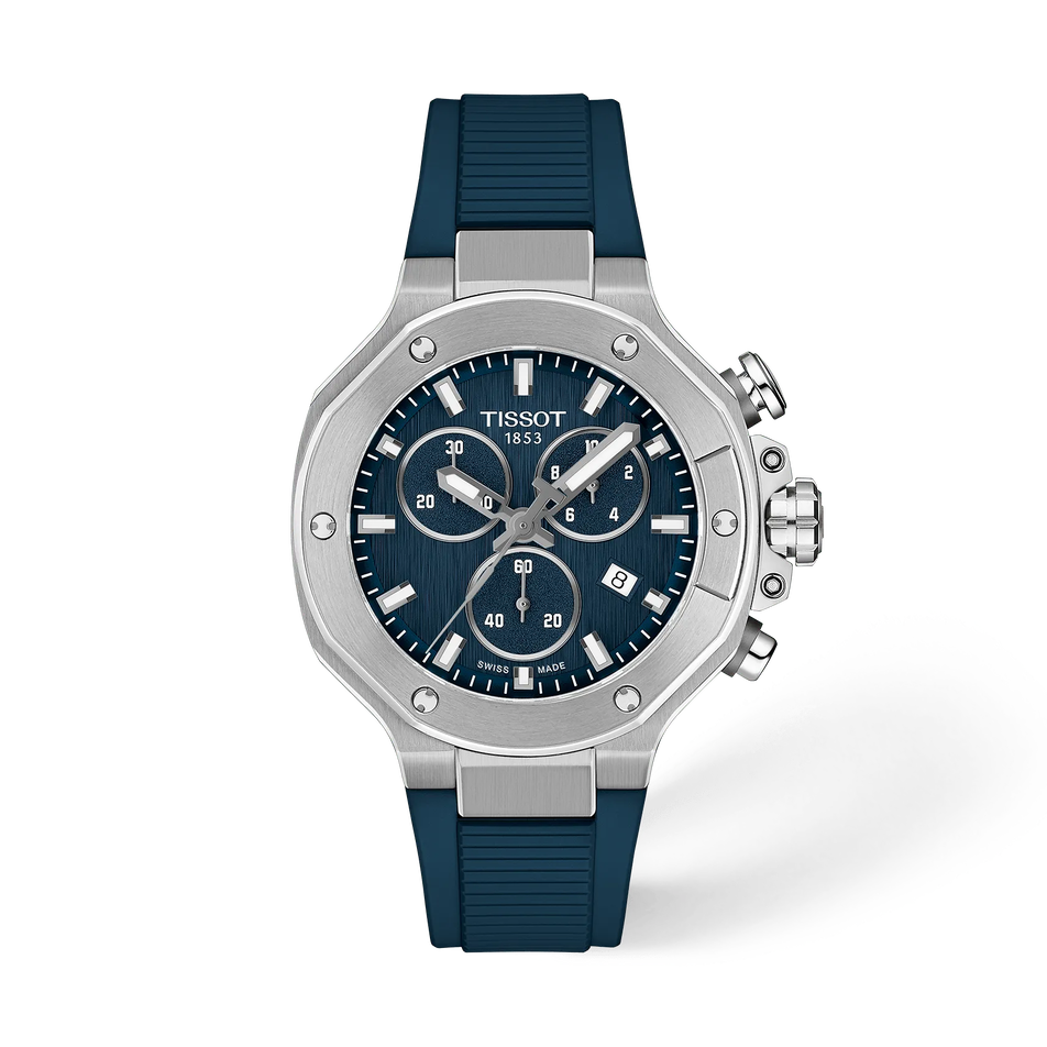 Vorderansicht der Uhr Tissot T-Race 38mm mit Schatten