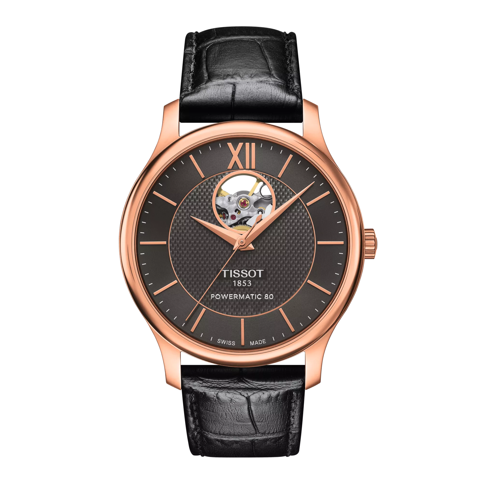 시계 전면 보기 티쏘 트래디션 파워매틱 80 오픈 하트