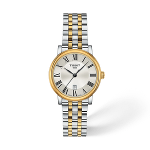 Vue de face de la montre Tissot Carson Premium 30mm avec ombre