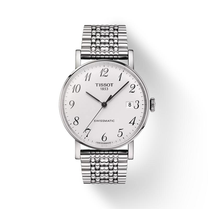 Front view of the watch Tissot Everytime Swissmatic 40mm with shadow