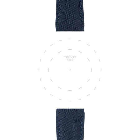 Focus on the lugs of Tissot αυθεντικό μπλε συνθετικό υφασμάτινο λουράκι πτερύγια 22 mm