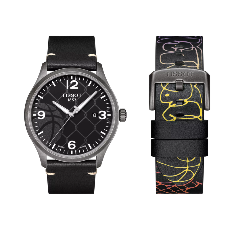 Front view of the watch Tissot Gent XL 3x3 Street Basketball 42mm with additional bracelet