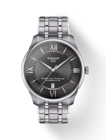 Front view of the watch Tissot Chemin Des Tourelles 42mm with shadow