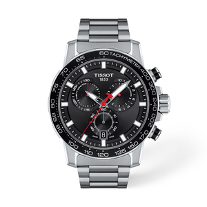Front view of the watch Tissot Supersport Chrono 45.5mm with shadow