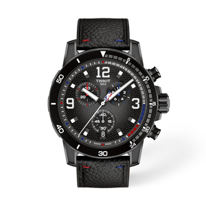 Vue de face de la montre Tissot Supersport NBA Special Edition 45.5mm avec ombre