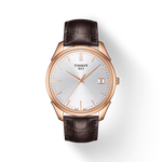 Vorderansicht der Uhr Tissot Vintage Quartz NBA Special Edition 18K Gold mit Schatten