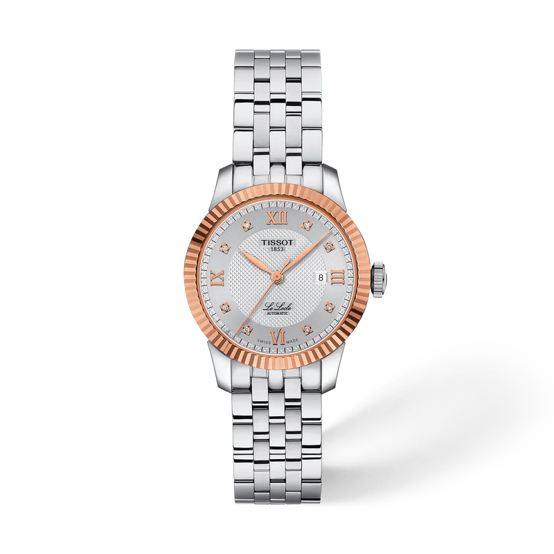 Front view of the watch Tissot Le Locle Gold 29mm with shadow