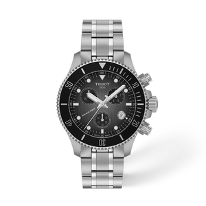 Vue de face de la montre Tissot Seastar 1000 38mm avec ombre