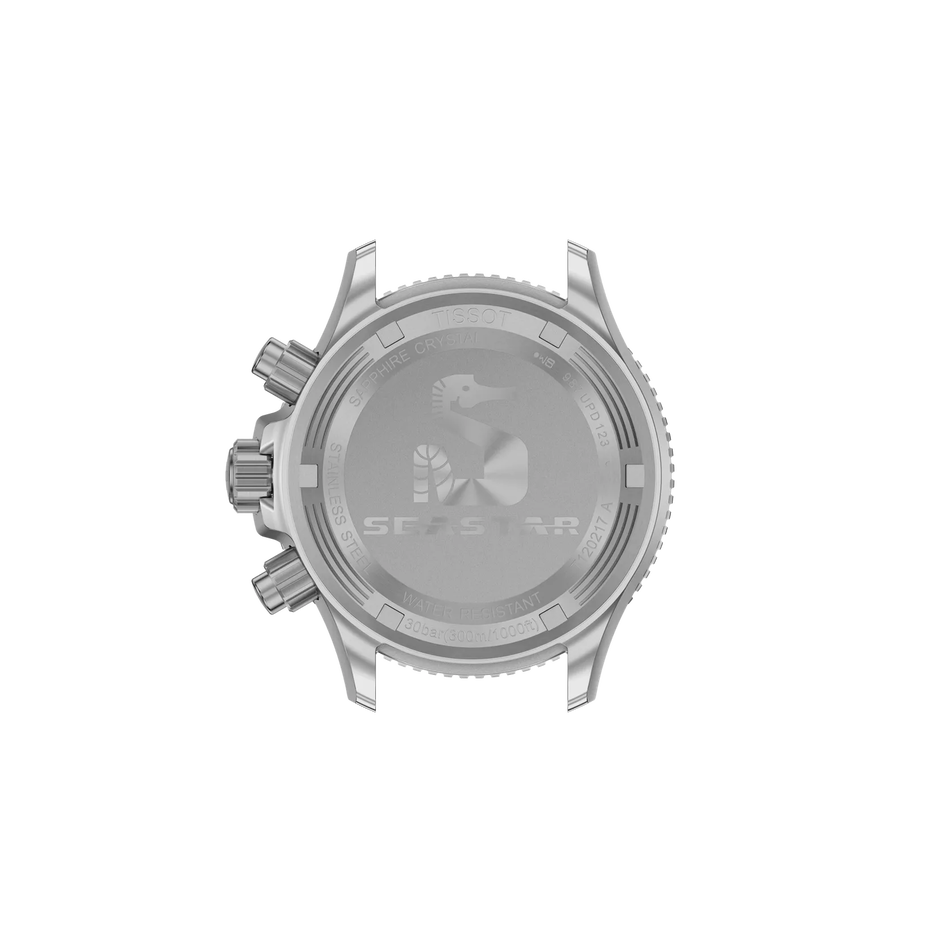 Rückansicht des Gehäuses der Uhr Tissot Seastar 1000 38mm