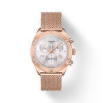 그림자가 있는 티쏘 PR 100 스포츠 시크 크로노그래프 시계의 전면 보기