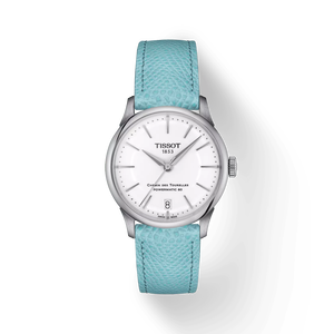 Vista frontal del reloj Tissot Chemin des Tourelles Powermatic 80 34 mm con sombra