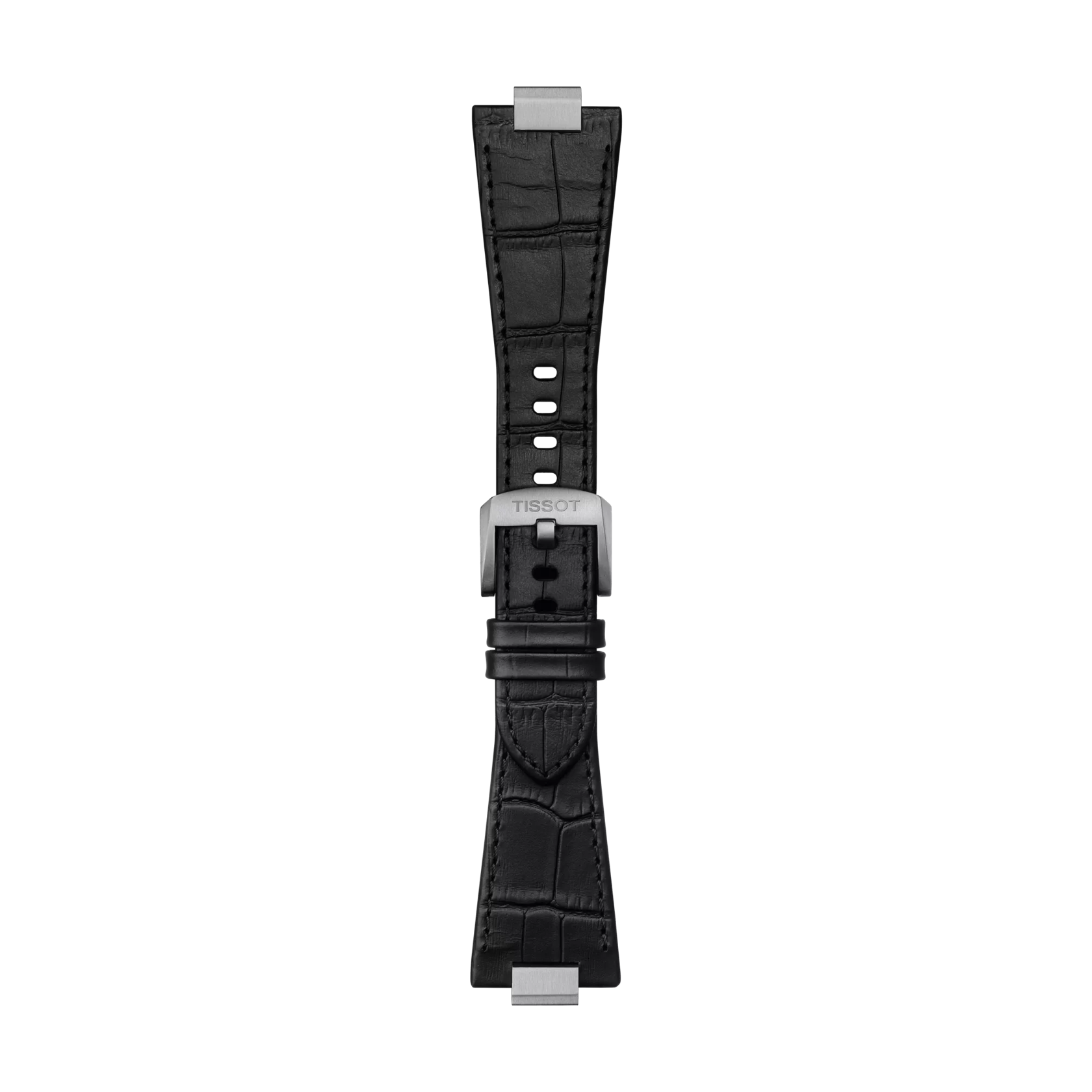 Vue de face de Bracelet Officiel Tissot PRX Cuir Noir