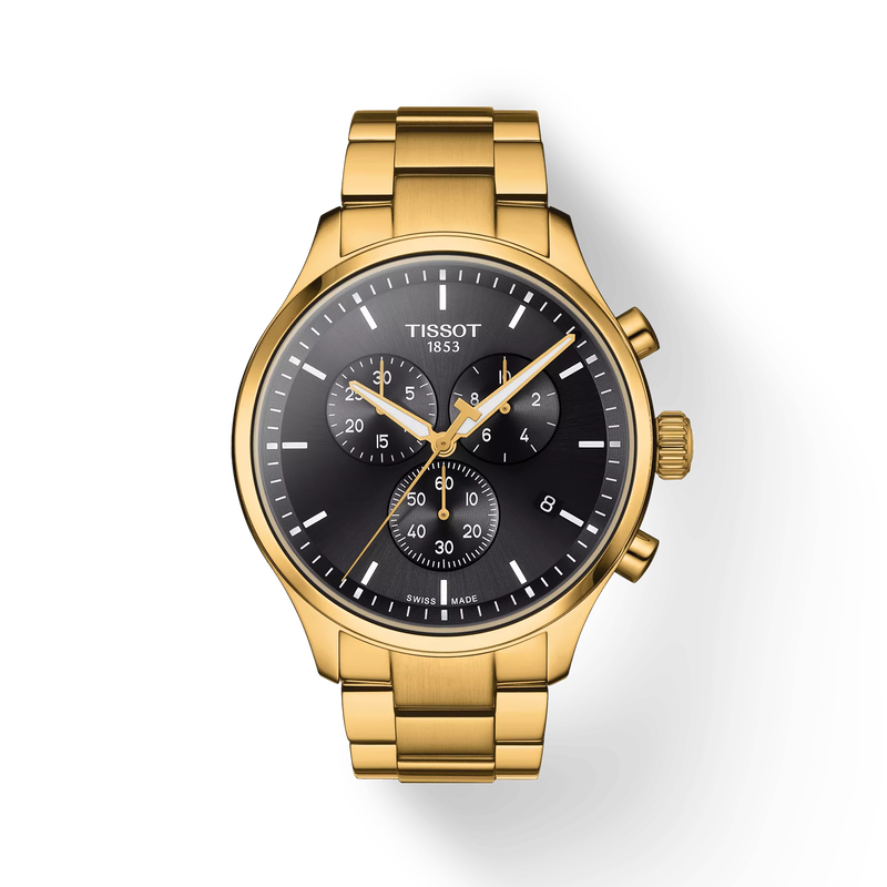 Front view of the watch Tissot Chrono XL Classic with shadow