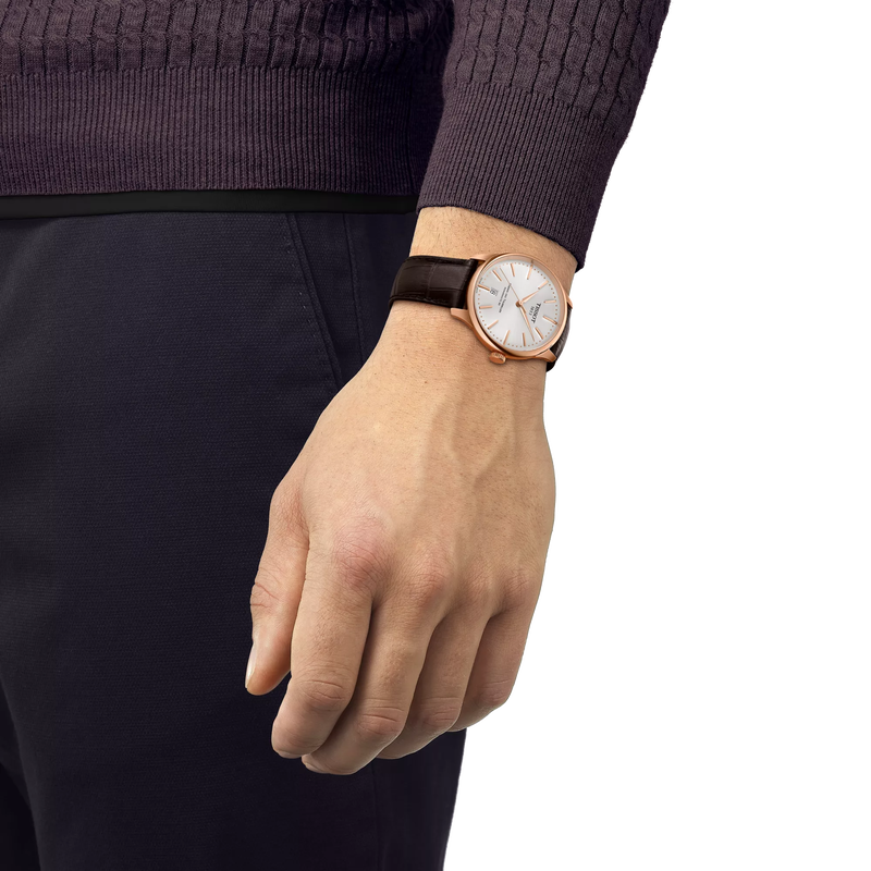 Simulation of the watch Tissot Chemin des Tourelles Powermatic 80 39 mm on a wrist