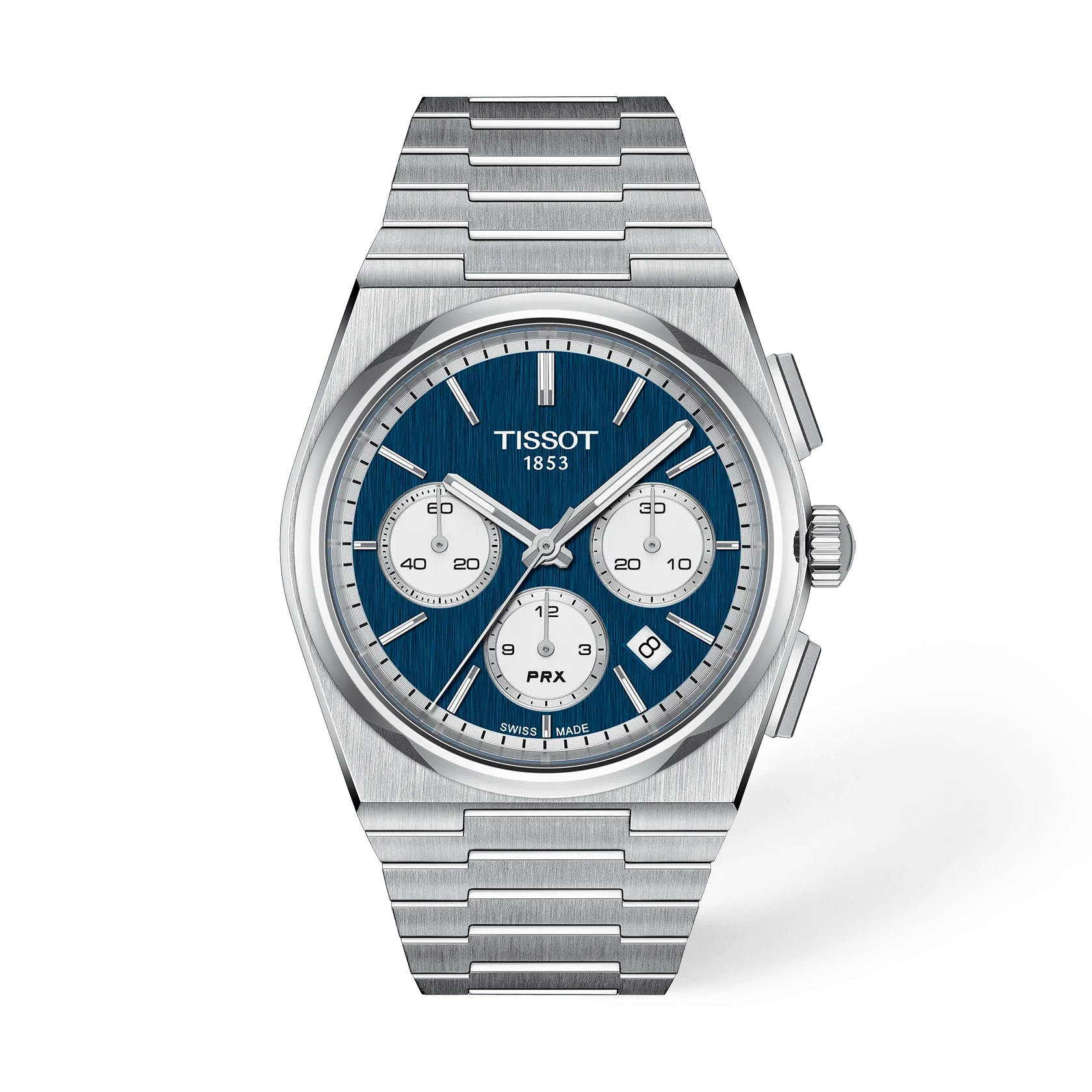 Front view of the watch Tissot PRX 42mm with shadow