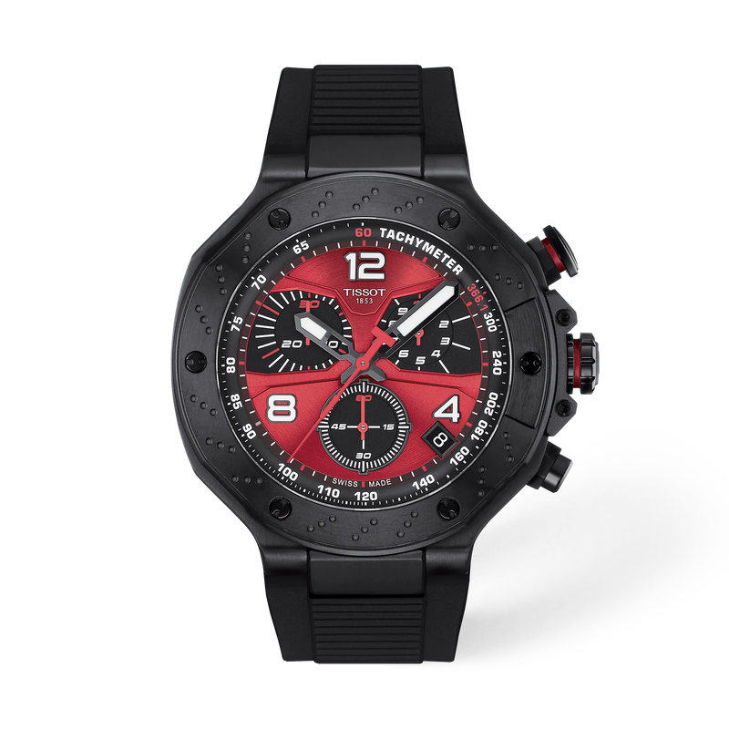 Front view of the watch 天梭競速系列MotoGP 2026 45mm with shadow