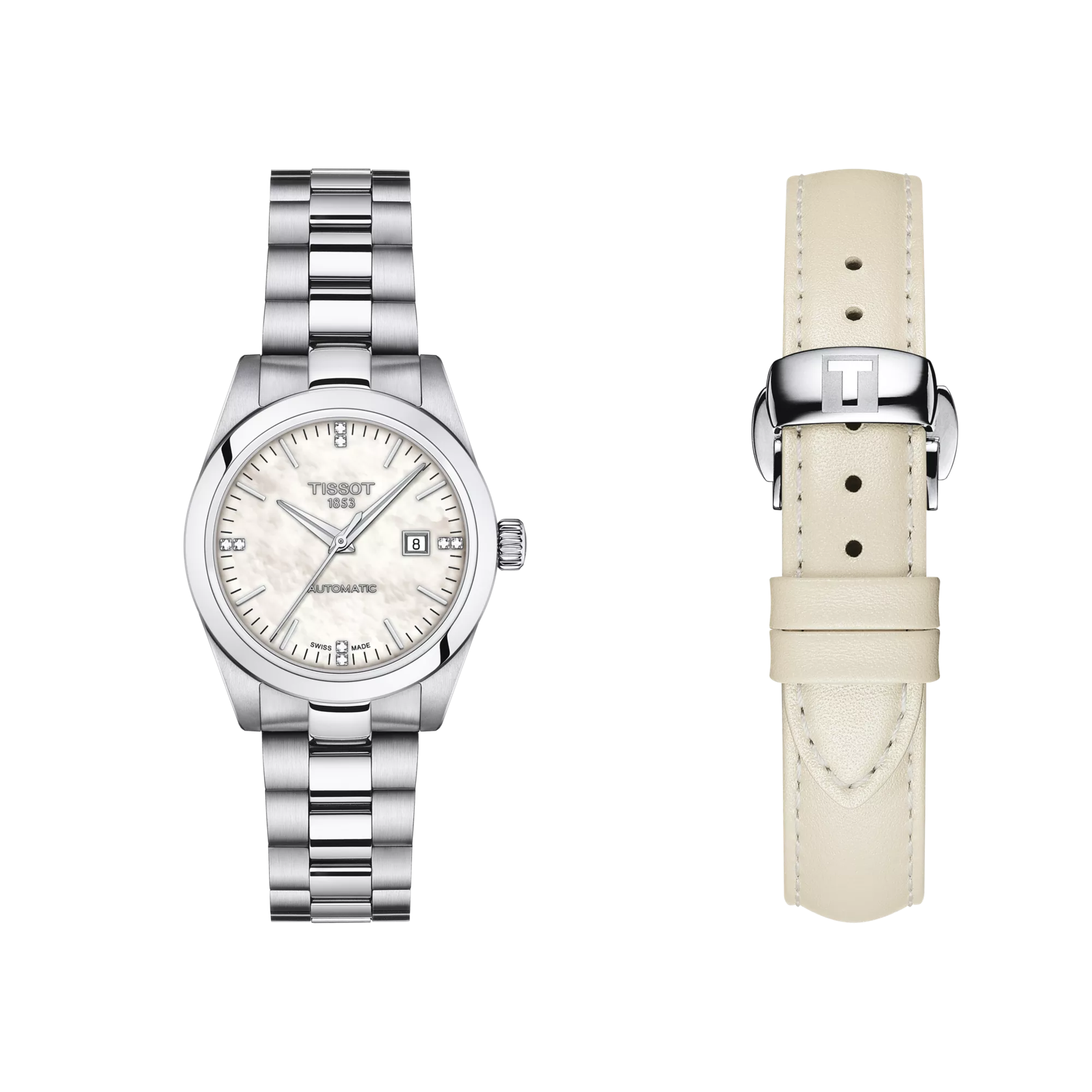 Front view of the watch Tissot T-My Lady 29.3mm with additional bracelet