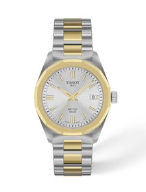 Front view of the watch Tissot PRC 100 Solar 34mm with shadow