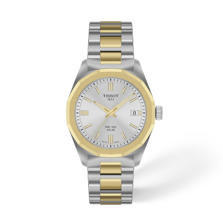 Vista frontal del reloj Tissot PRC 100 Solar 34mm con sombra
