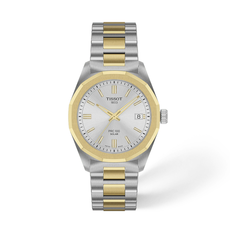 Front view of the watch Tissot PRC 100 Solar 34mm with shadow