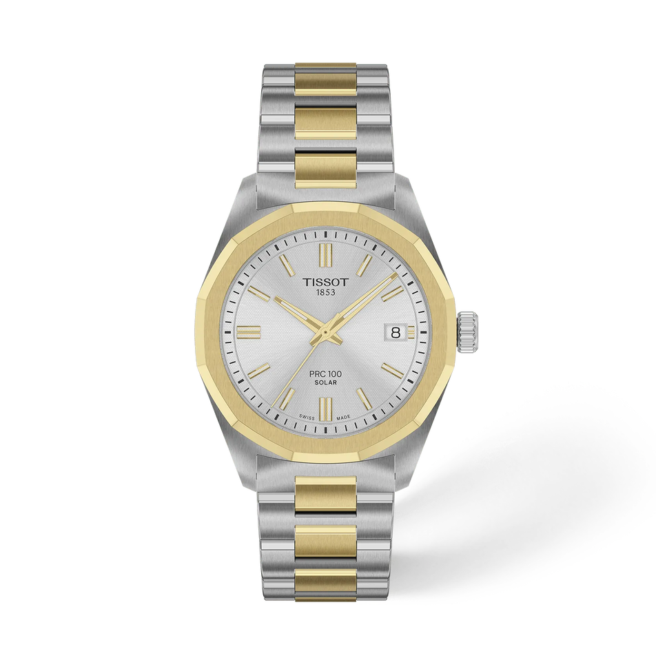 Front view of the watch Tissot PRC 100 Solar 34mm with shadow