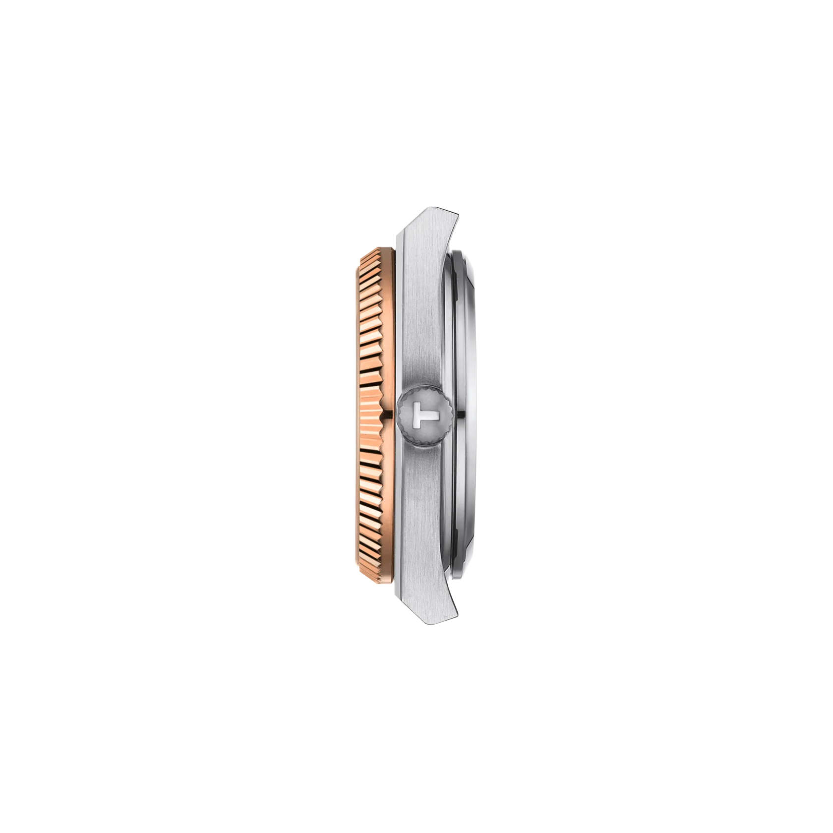 Profile view of the watch case Tissot PRX Gold 35mm