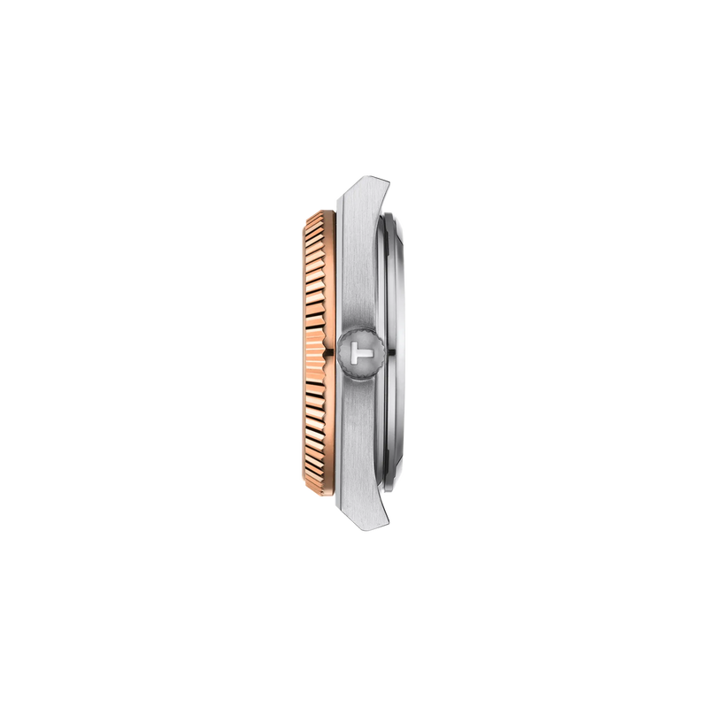 Profile view of the watch case Tissot PRX Gold 35mm