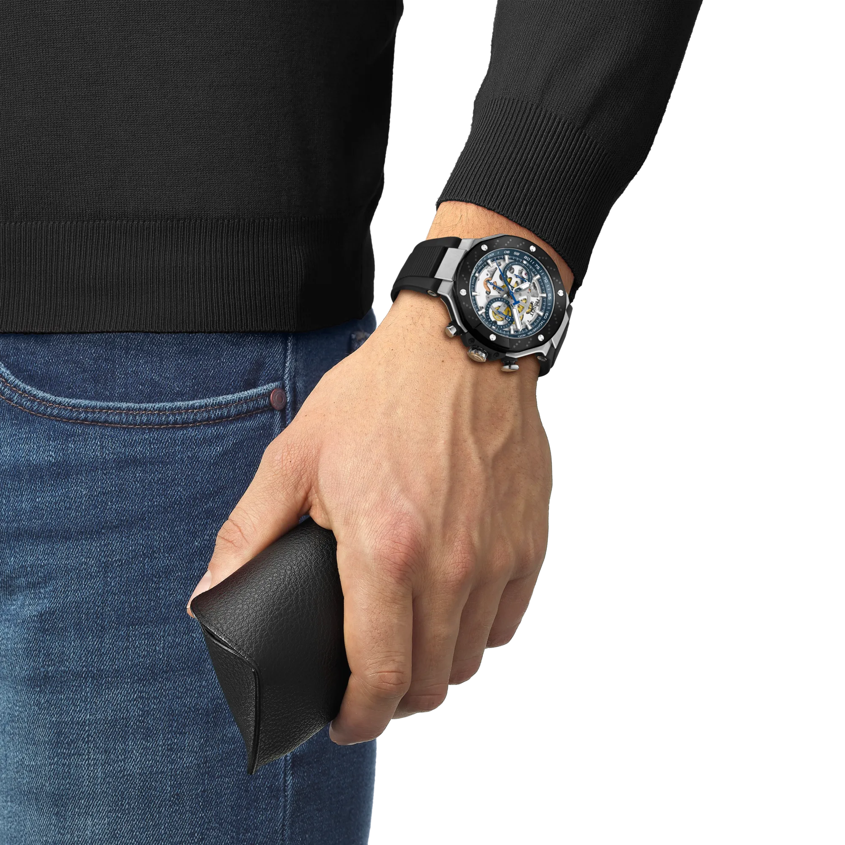 Simulaci&oacute;n del reloj Tissot T-Race MotoGP 2025 45mm en la mu&ntilde;eca
