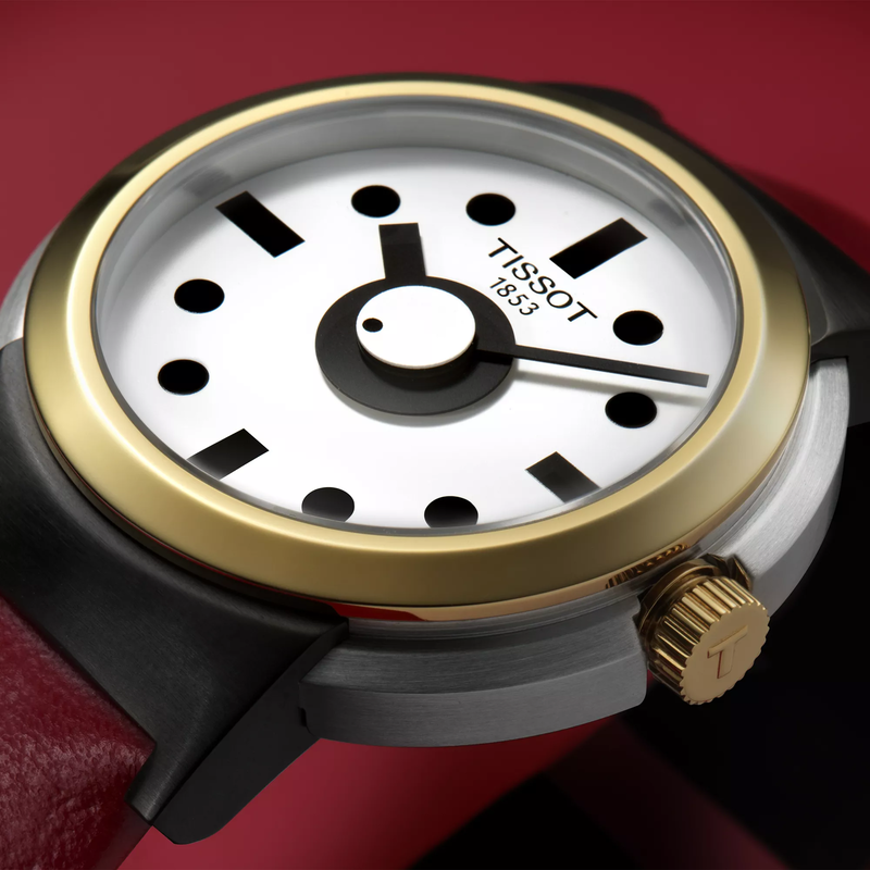 Tissot Heritage Memphis Lady watch on a colored background