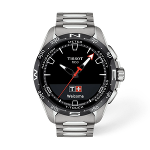 Front view of the watch Tissot T-Touch Connect Solar 47.5mm with shadow